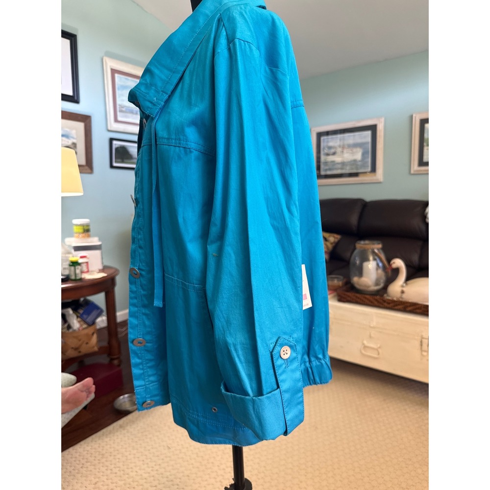 Liz Claiborne Womens Turquoise Blue 100% Cotton Button Front Jacket XL NWT - Picture 4 of 6